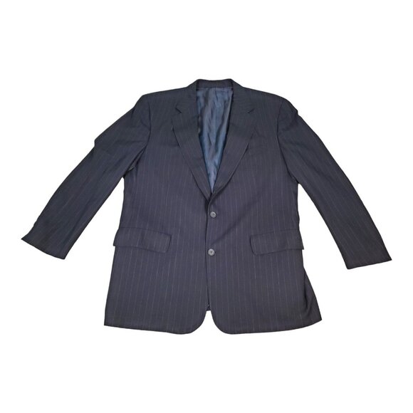 Brooks Brothers Makers Brooksease Wool Pinstripe Navy Blue Blazer Size 43 Reg - Picture 1 of 7
